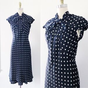 MOSCHINO • vintage black silk polka dot dress slip midi cap sleeve bias designer